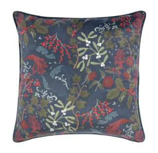 An Image of Habitat Velvet Winter Bouquet Print Cushion - Multi- 43x43cm
