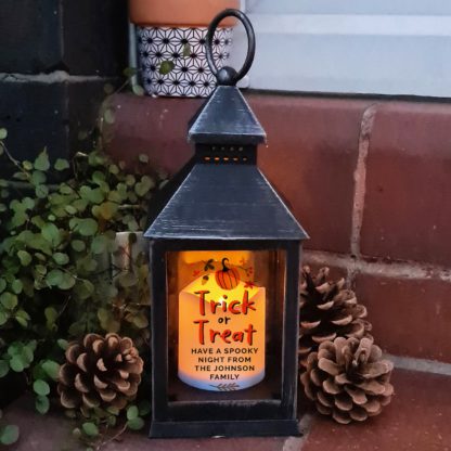 An Image of Personalised Trick or Treat LED Lantern Black