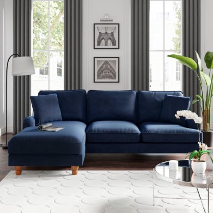 04bbb2ea30e366e556e938144d143f9ffa66ac23cdf07eacfa969168a484775e.jpg An Image of Beatrice Matte Velvet Left Hand Corner Chaise Navy (Blue)