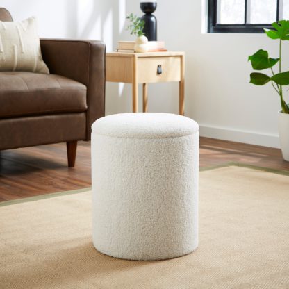 An Image of Plain Sherpa Storage Footstool Ivory