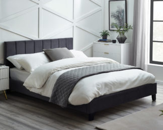 An Image of Rosa - Double - Bed In A Box - Grey - Velvet - 4ft6