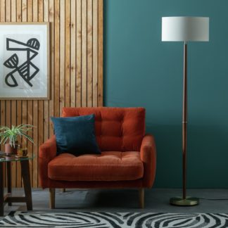 An Image of Habitat Wooden and Brass Stick Floor Lamp - Off White