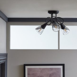 An Image of Argos Home Curico Metal 3 Light Flush Ceiling Light - Black