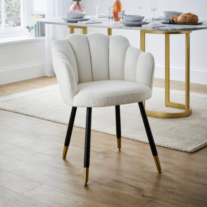 4398b39d2fc51970ec88c120115fef66557f4aa8dd333f48a88842c3c097483c.jpg An Image of Vivian Dining Chair, Boucle Ivory Boucle Ivory
