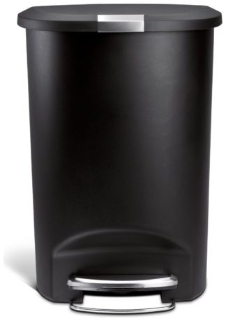 An Image of simplehuman 50L Plastic Semi Round Pedal Bin - Black