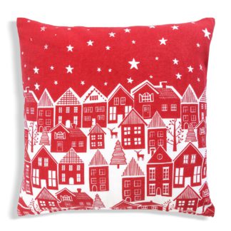 An Image of Habitat Merry & Bright Print Cushion - Red & White - 43x43cm
