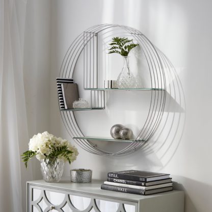 An Image of Smart Industrial Silver Circle Shelf 80cm Mirrored Silver