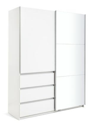 An Image of Habitat Holsted 2 Door 3 Drawer Mirror Wardrobe - White