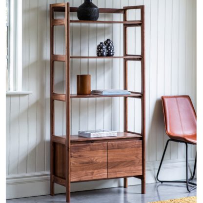 An Image of Mabie Walnut Shelf Unit Brown