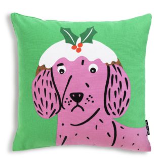 An Image of Habitat Christmas Dog Print Cushion - Multicolour - 43x43cm