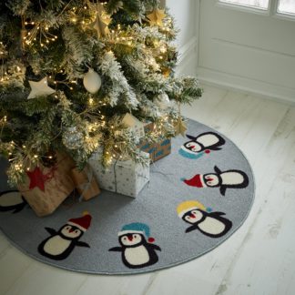 An Image of Penguins Washable Circle Rug Blue