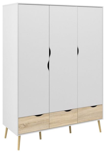 An Image of Tvilum Oslo 3 Door 3 Drawer Wardrobe - White And Oak