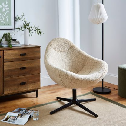 An Image of Cocoon Swivel Sherpa Egg Chair Olive (Green)