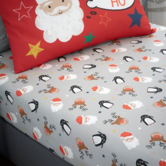 An Image of Bedlam Ho Ho Ho Red 25cm Fitted Sheet, Single Grey
