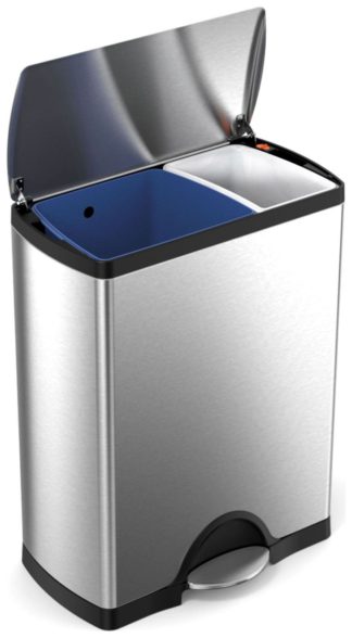 An Image of simplehuman 46 Litre Rectangular Recycle Bin - Silver