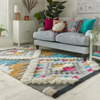 An Image of Cameron Wool Rug Blue/Yellow/White