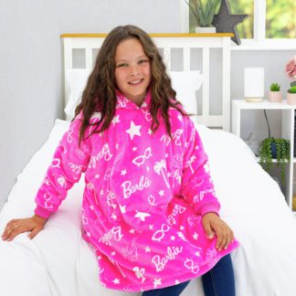 An Image of Hugzee Barbie Stars Pink Fleece Hooded Blanket - Medium