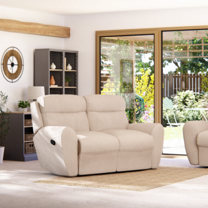b95445e2cea41f959298d32849a2c4531c1fdb95bda75036f93e67e408fee2f5.jpg An Image of Wareham 2 Seater Manual Recliner Sofa Honeycomb Chenille Latte