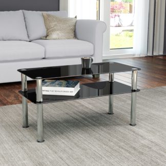 An Image of AVF Small Coffee Table, Black Glass with Chrome Legs Black