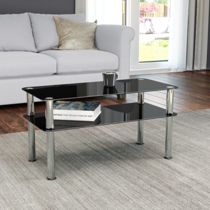An Image of AVF Small Coffee Table, Black Glass with Chrome Legs Black
