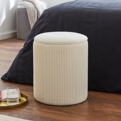 An Image of Ribbed Velvet Storage Footstool Ivory