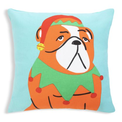 An Image of Habitat Howlidays Bulldog Print Cushion - Multi - 43x43cm