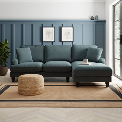 An Image of Beatrice Chunky Chenille Corner Storage Sofa Bed Pacific Blue