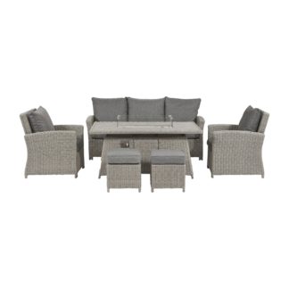 An Image of Barbados 3 Seater Rattan Lounge Set & Fire Pit Slate (Grey)
