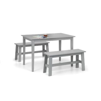 An Image of Kobe Rectangular Dining Table with 2 Benches, Grey Grey