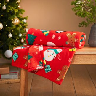 An Image of Christmas Festive Fleece Throw 130cm x 170cm Red