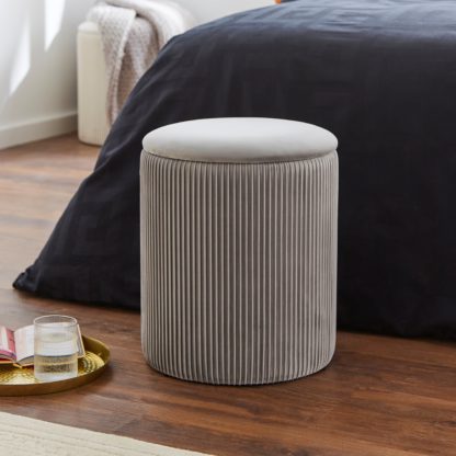 An Image of Ribbed Velvet Storage Footstool Ivory