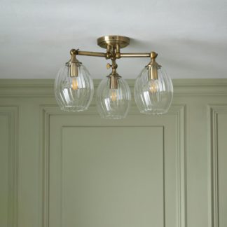 An Image of Shore Light Quill Glass Flush Ceiling Light - Antique Brass