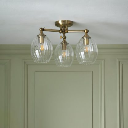 An Image of Shore Light Quill Glass Flush Ceiling Light - Antique Brass