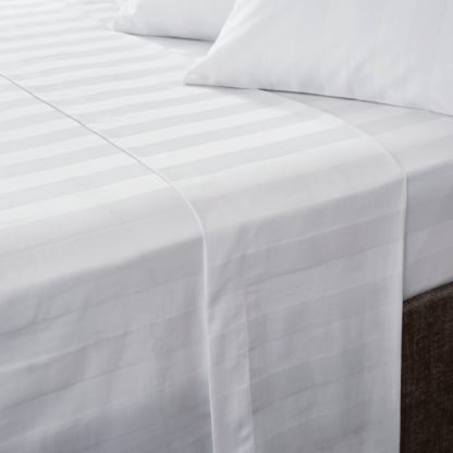 An Image of Hotel Cotton 230 Thread Count White Stripe Flat Sheet White