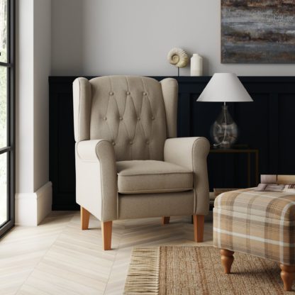 An Image of Oswald Button Back Faux Wool Wingback Armchair Grey