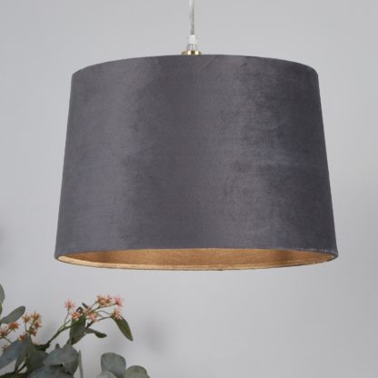 An Image of Velvet Drum Lamp Shade - 30cm - Charcoal