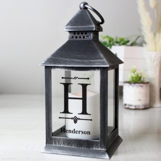 An Image of Personalised Initial Rustic Black Lantern Black