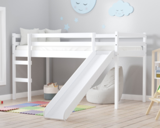 An Image of Frankie - Single - Mid Sleeper with Slide - White - Wooden - 3ft - Happy Beds