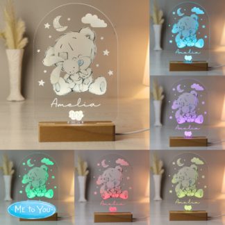 An Image of Personalised Tiny Tatty Teddy Wooden Based LED Light Natural