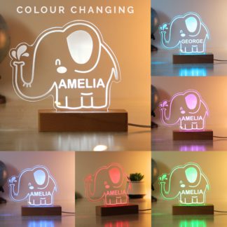 An Image of Personalised Elephant Wooden Based LED Light Natural