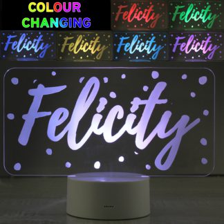 An Image of Personalised Polka Dot Name Colour Changing Night LED Light White