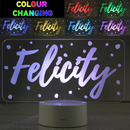 An Image of Personalised Polka Dot Name Colour Changing Night LED Light White