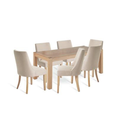 An Image of Habitat Alston Wood Dining Table & 6 Alec Oatmeal Chairs