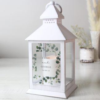 An Image of Personalised Botanical White Lantern White