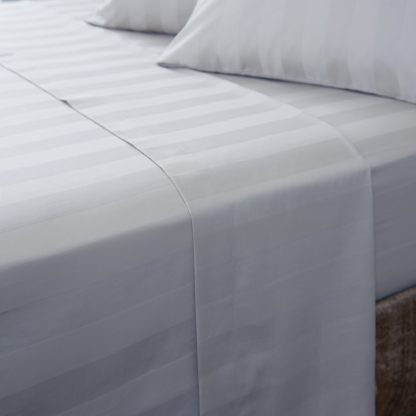 An Image of Hotel Cotton 230 Thread Count White Stripe Flat Sheet White