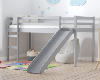 An Image of Frankie - Single - Mid Sleeper with Slide - Grey - Wooden - 3ft - Happy Beds