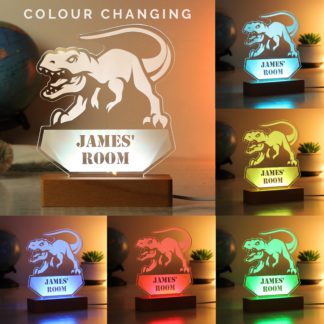 An Image of Personalised Dinosaur Wooden Based LED Light Natural