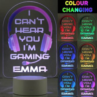 An Image of Personalised Pink Gaming Colour Changing Night LED Light White