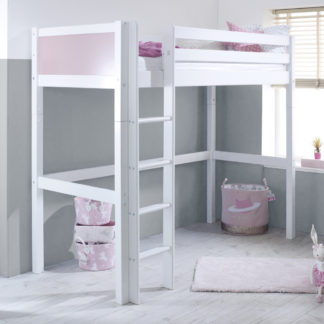 An Image of Nordic - EU Single - High Sleeper - White and Pink - Wood - 3ft - Happy Beds