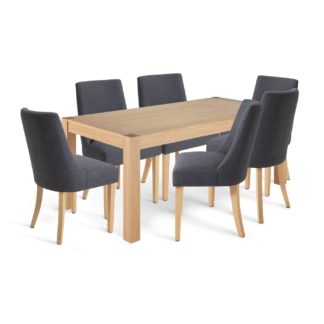 An Image of Habitat Alston Wood Dining Table & 6 Alec Charcoal Chairs
